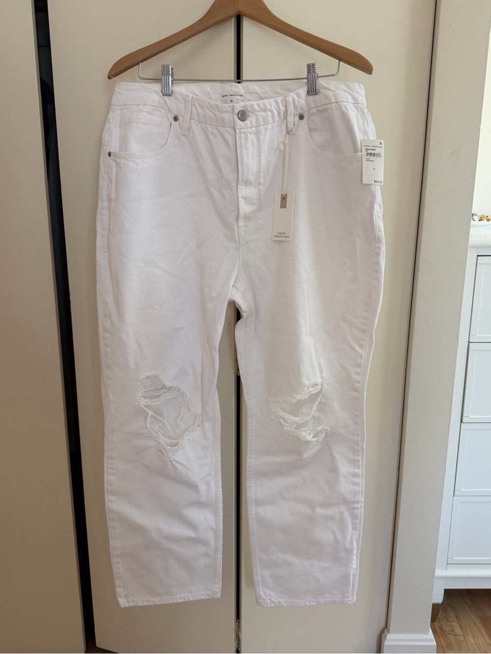 Good American Good 90s Duster Natural Fray Jeans in White - Size 15 - Picture 6 of 6